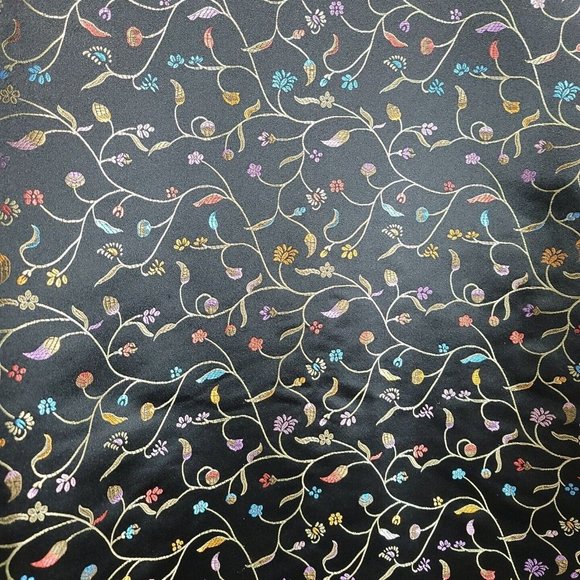 Robert Louis Lined Black Metallic Floral Silk Blend Open Front Jacket Size M/L - Picture 9 of 16